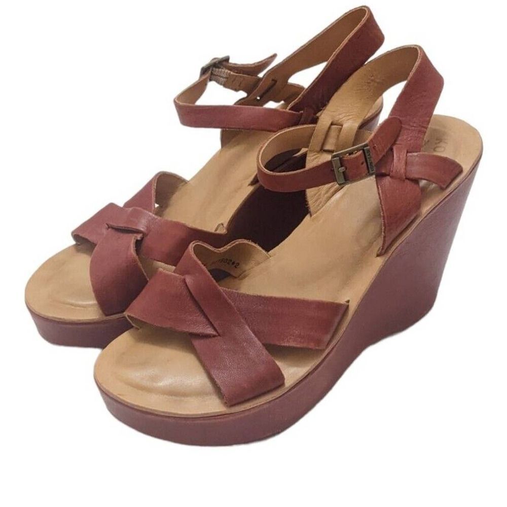 Kork Ease Bette Platform Sandal Size 39 Brown Leather Wedges